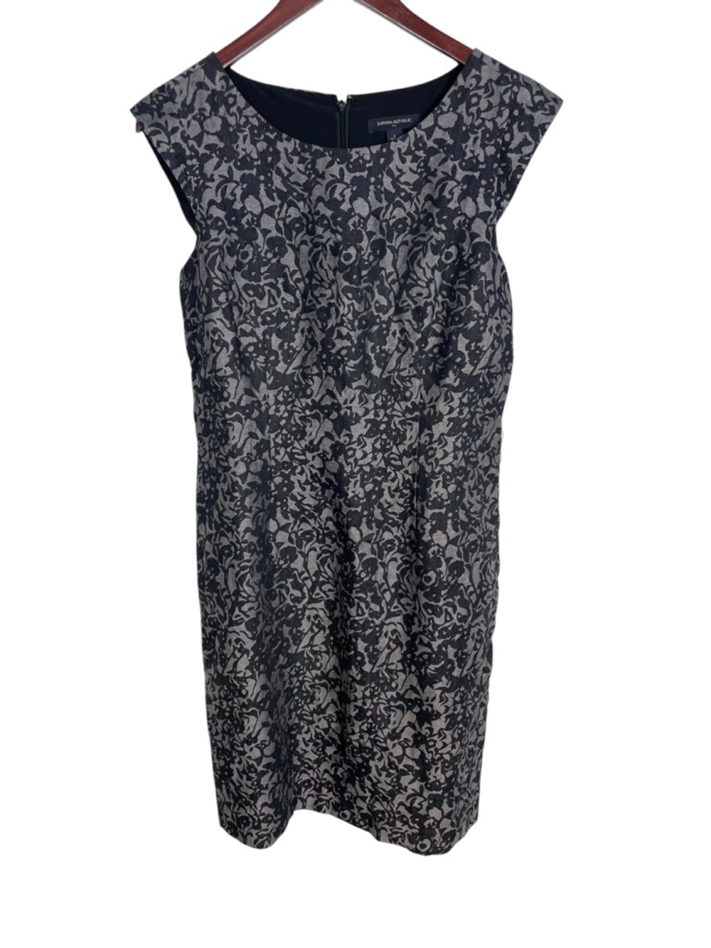 Banana Republic Black and Gray Abstract Linen Blend Sheath Dress Size 6